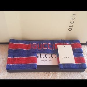 New Gucci Striped Headband And Wrist Cuffs Set